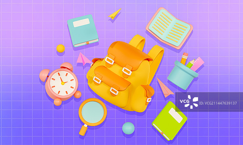 3D立体开学季工作办公文具电及台灯插画图片素材