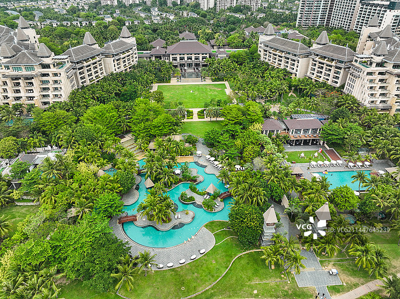 海南陵水清水湾莱佛士酒店建筑风光航拍图片素材