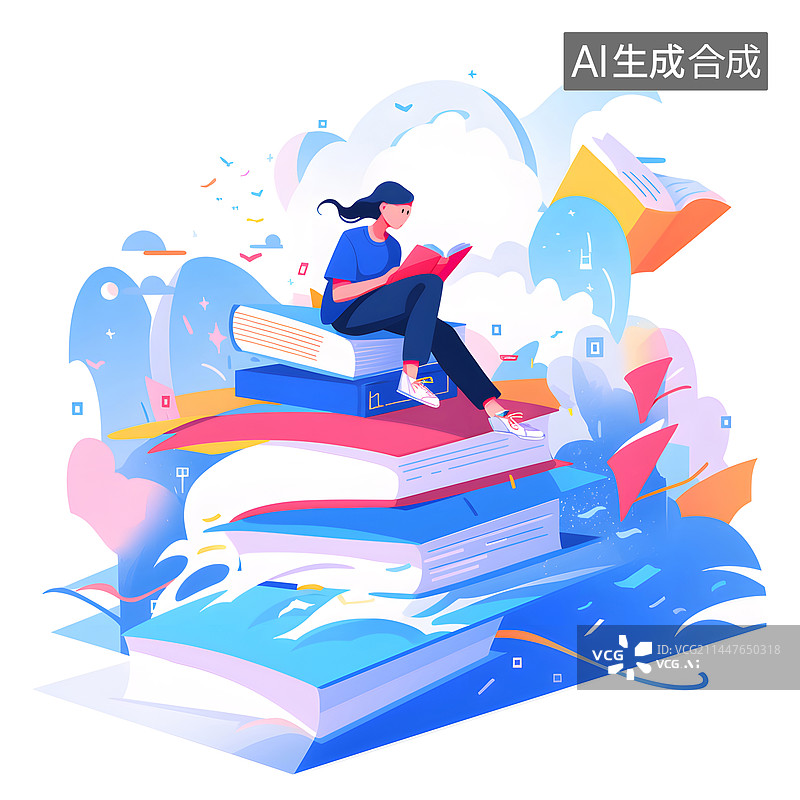【AI数字艺术】AIGC:书的海洋知识文化图片素材