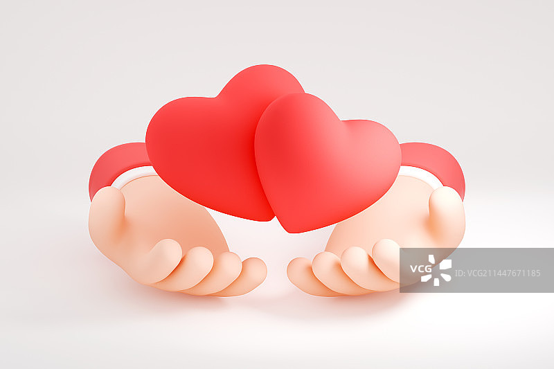 3D立体渲染卡通手捧爱心图片素材