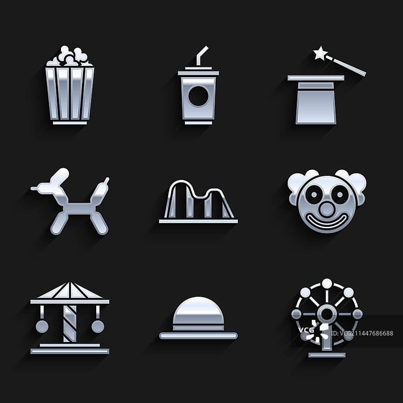 过山车、小丑帽、摩天轮元素图片素材