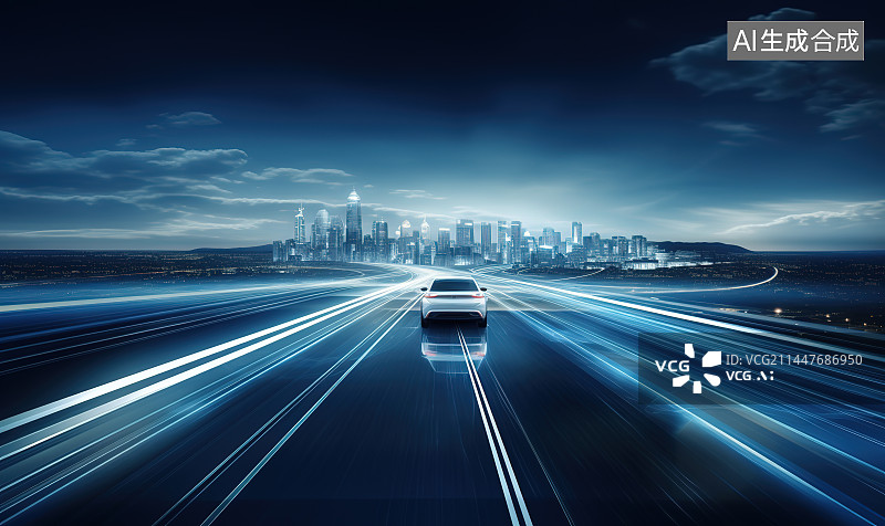 【AI数字艺术】现代城市道路与科技概念图片素材