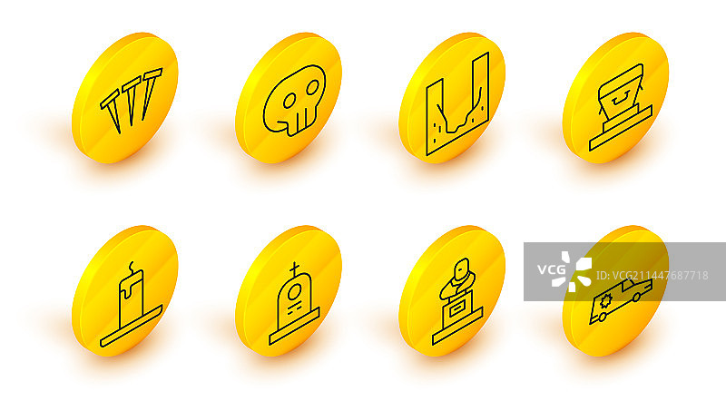 灵车墓碑燃烧坟墓线性图标合集图片素材