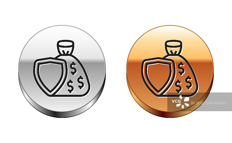 黑色线条盾牌和带美元符号的钱袋图片素材