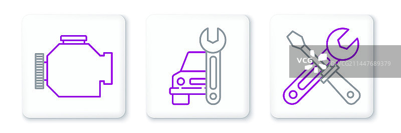 螺丝刀和扳手工具检测线条组合图片素材