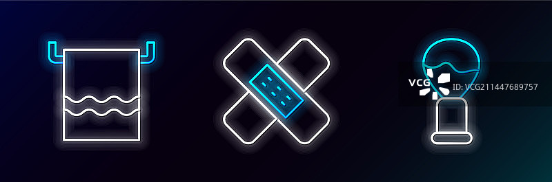 挂在衣架上的剃须刷和毛巾图标套装图片素材