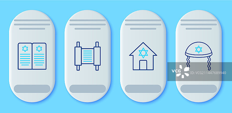 妥拉经卷、犹太教堂和墓碑线条图片素材