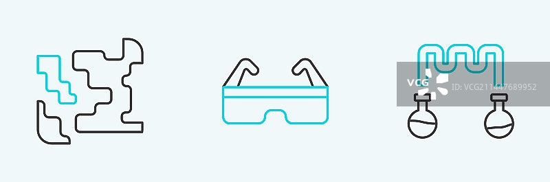 试管烧瓶气体和安全线性图标集图片素材