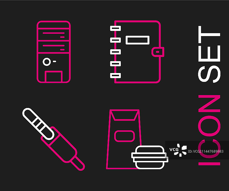 汉堡、音频插孔、螺旋笔记本图标图片素材