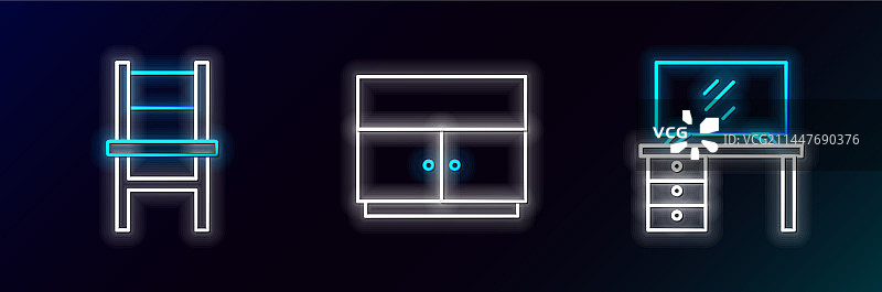 电视桌子落地灯椅子和衣柜图标套装线条图片素材