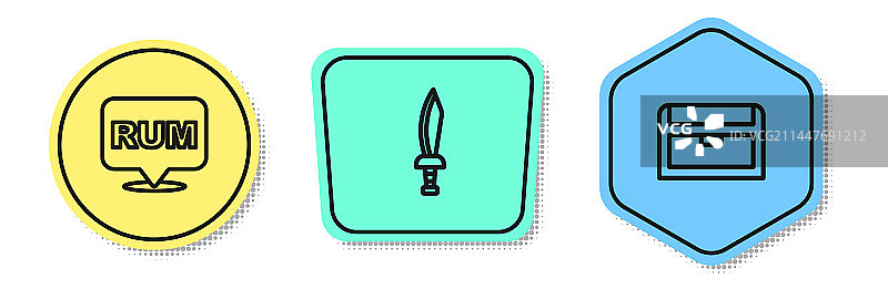 朗姆酒海盗剑线条组合图片素材