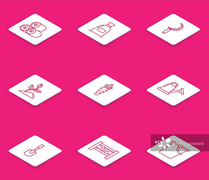 干草袋面粉镰刀豆芽线性图标图片素材