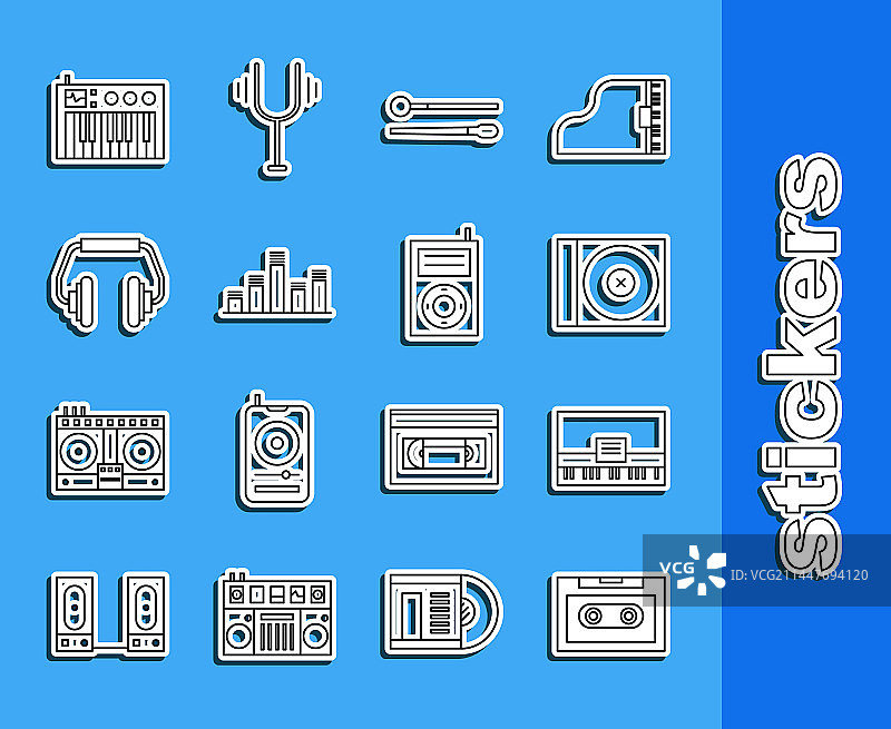 复古录音带钢琴CD线性图标图片素材