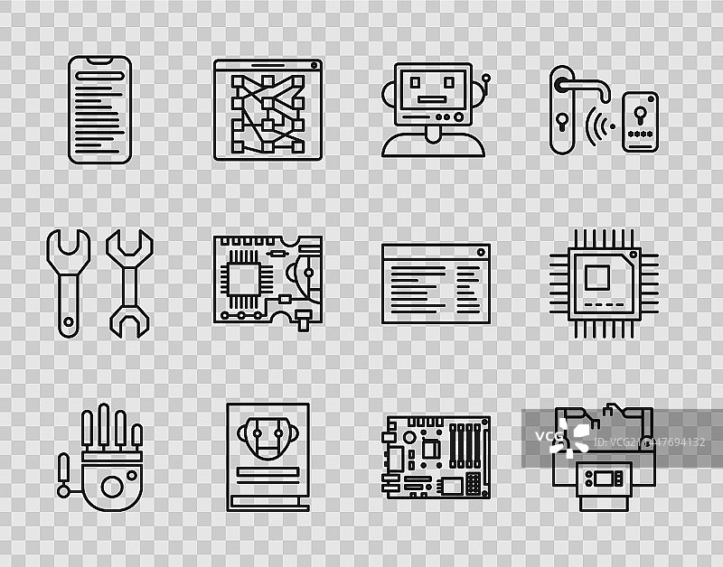 机械机器人手、电脑API等线条图片素材