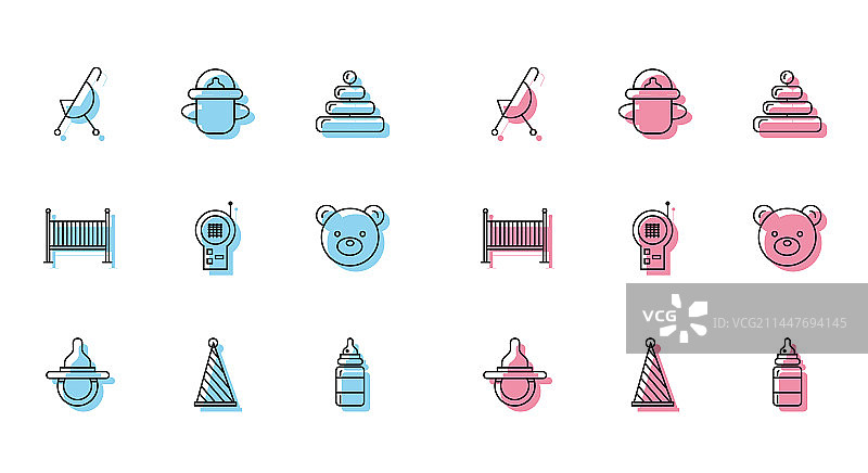 婴儿奶嘴、派对帽、婴儿车等图标图片素材