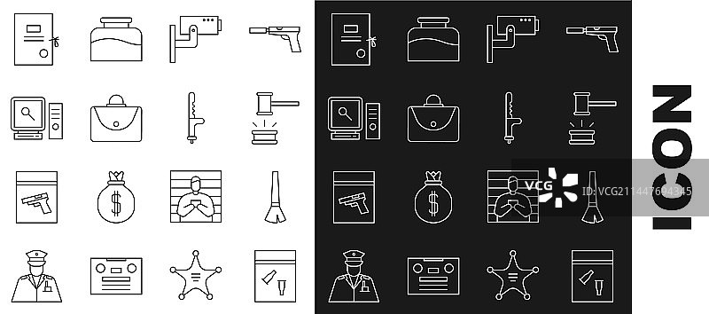 物证袋、子弹和画笔线条组合图片素材