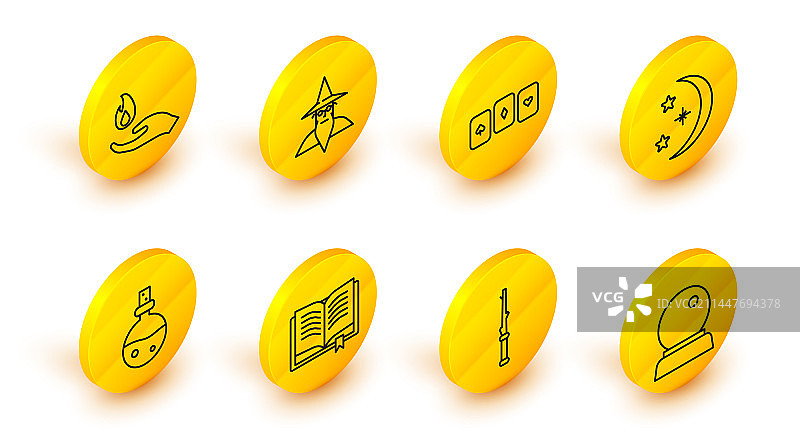 魔法球魔杖古代魔法书线条素材图片素材