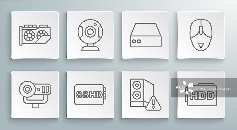 网络摄像头电脑硬盘卡片线性图标集图片素材