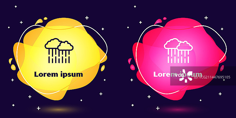 蓝色背景的下雨云朵线条图标图片素材