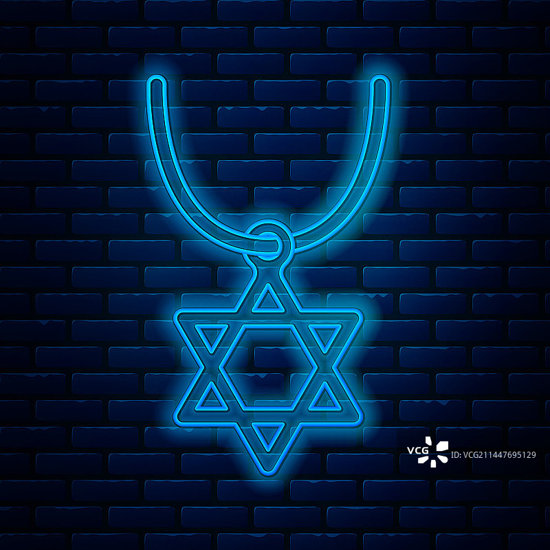 发光的霓虹灯大卫之星项链图片素材
