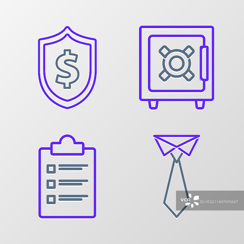 线条集：领带、带清单的安全剪贴板图片素材