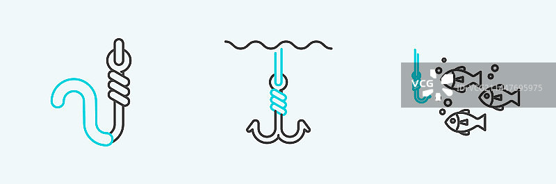 渔具线组、水下鱼钩和鱼图片素材