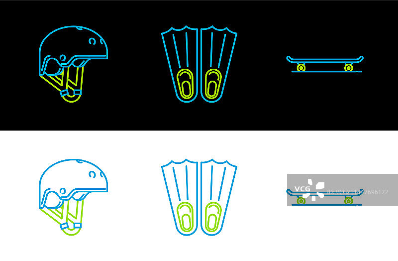 滑板头盔和橡胶脚蹼图片素材