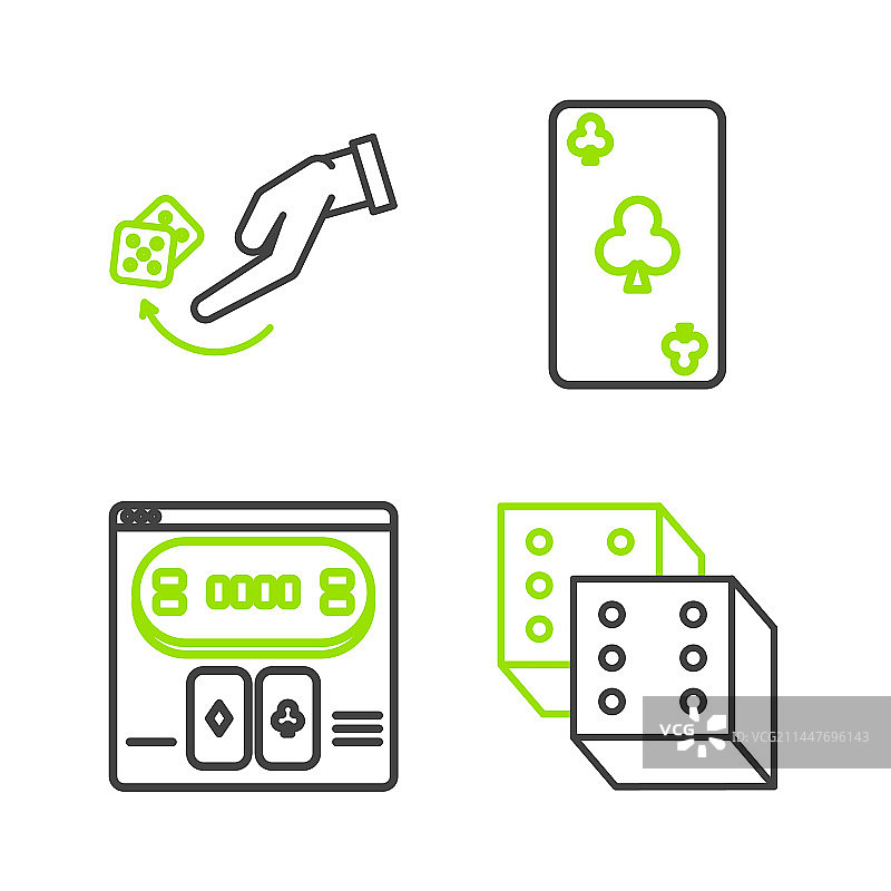 游戏骰子、在线扑克桌游线条元素组合图片素材