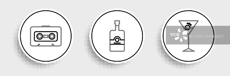 马提尼酒杯复古磁带线条组合图片素材