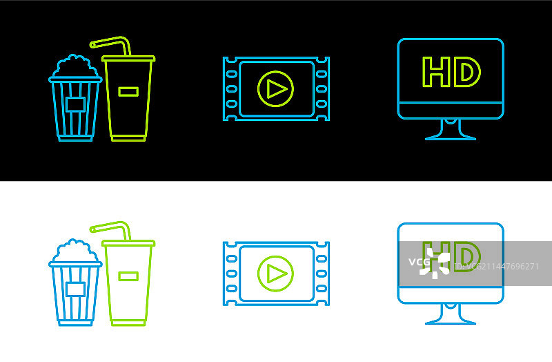 带高清视频的电脑显示器线条设计图片素材