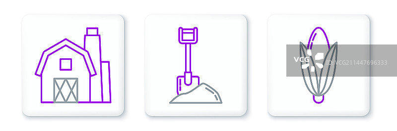 玉米农舍和铲子线条图标图片素材