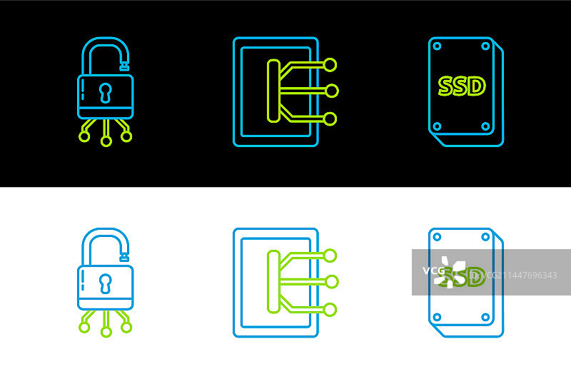 固态硬盘与数字电路板锁图片素材
