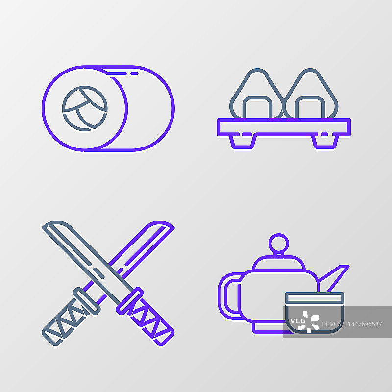 线条集：日式茶道，传统武士刀图片素材