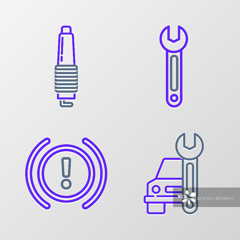 汽车维修刹车系统警告扳手线条组合图片素材