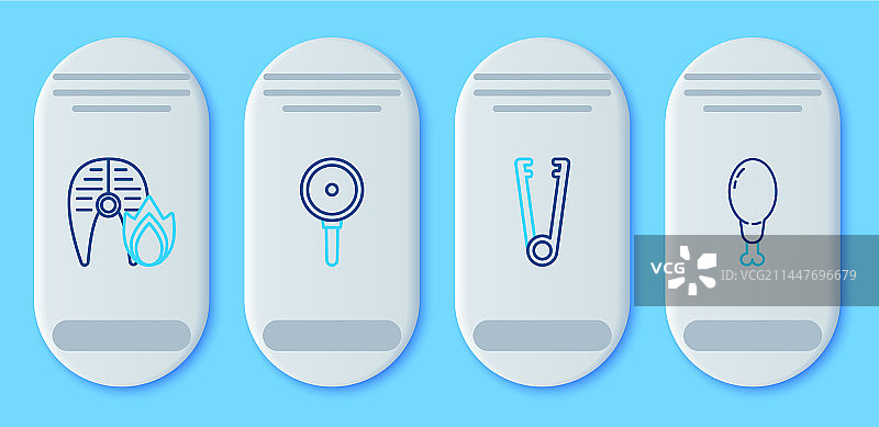 一套线条：煎锅、肉夹和烤鱼图片素材