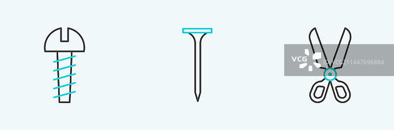 剪刀、金属螺丝和钉子图标图片素材