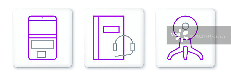 网络摄像头、笔记本电脑和有声读物图标线条素材图片素材