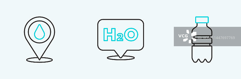 水瓶、水滴和定位点线条组合图片素材