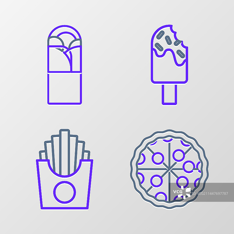 披萨、薯条和冰块组合图片素材