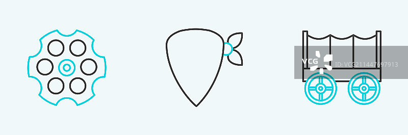 狂野西部篷车左轮手枪线条设计图片素材