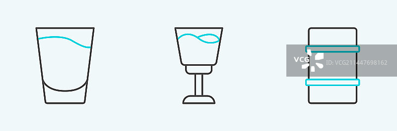金属啤酒桶、烈酒杯和葡萄酒图标线条合集图片素材