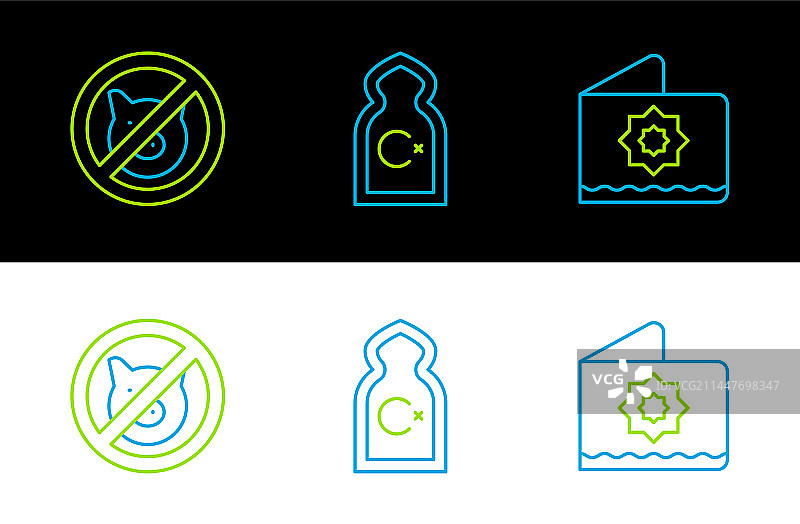 八角星禁止猪和清真寺线条组合图片素材