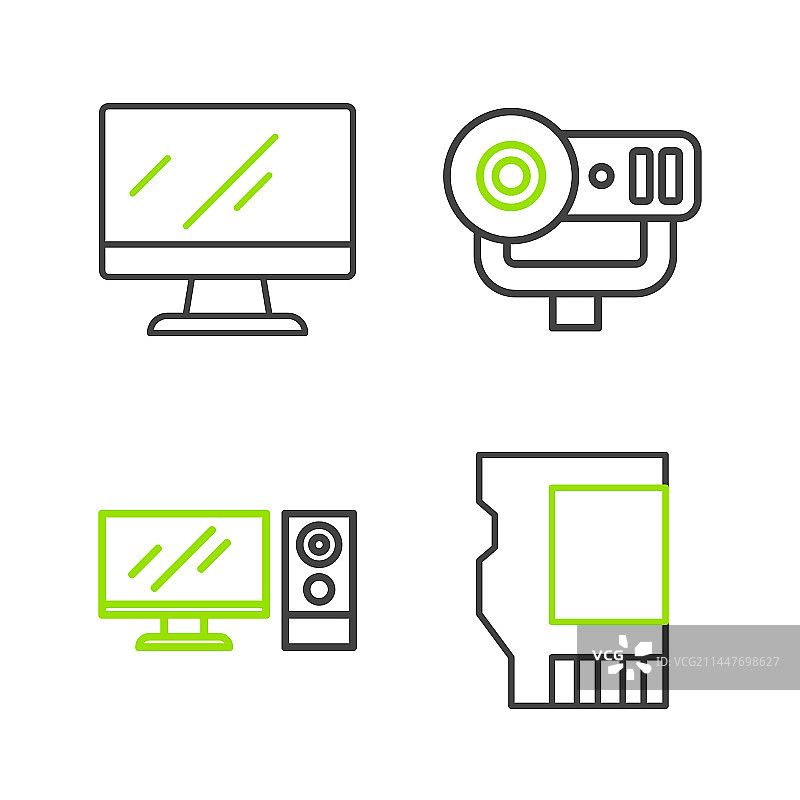 SD卡电脑显示器网络摄像头线条组合图片素材
