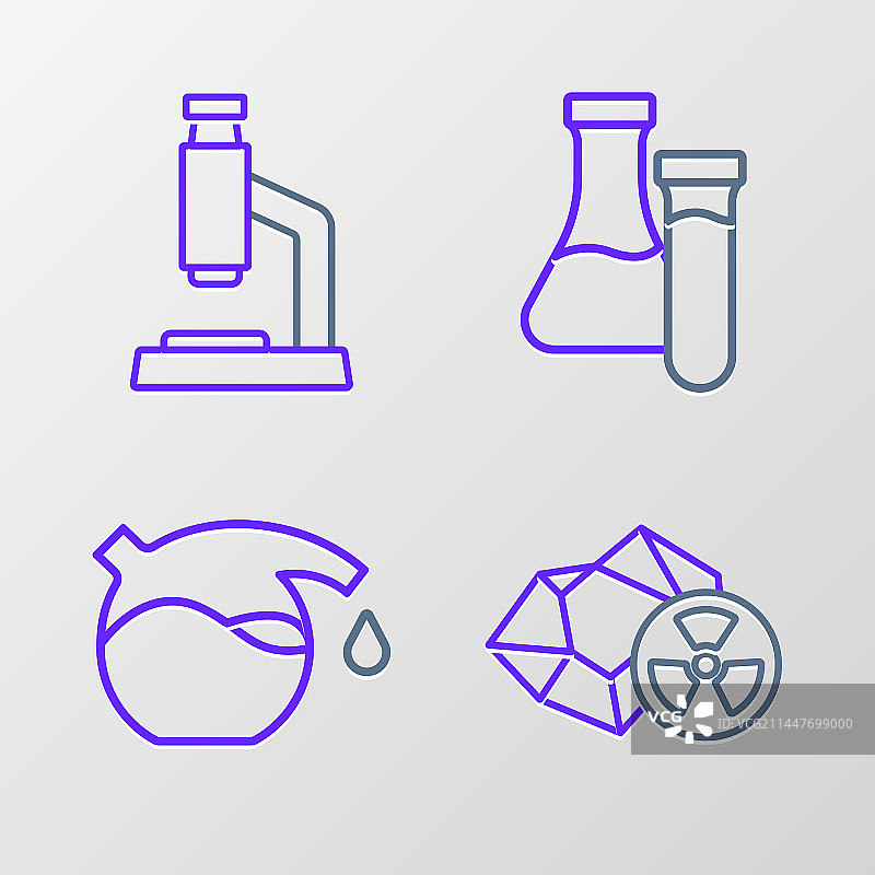 放射性试管和显微镜线稿图片素材