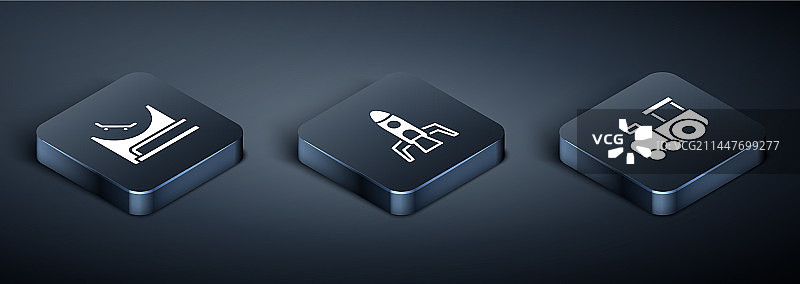 一组2.5D滑板公园、玩具火车和火箭图片素材