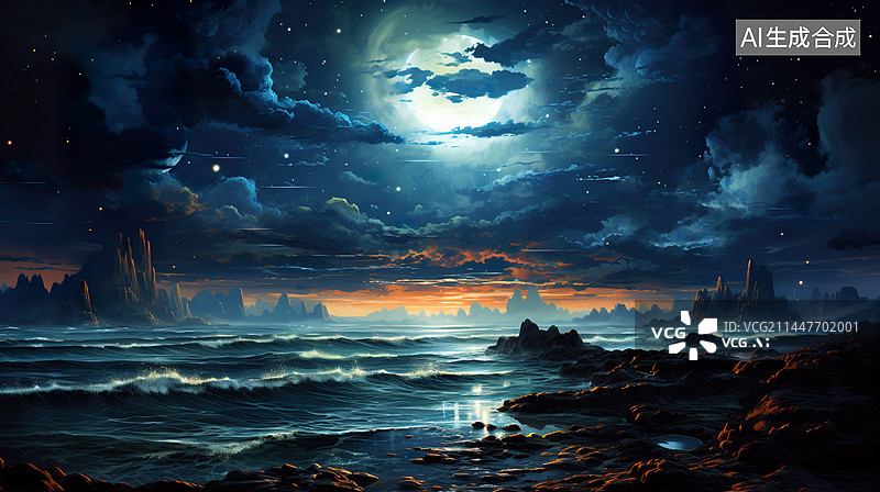 【AI数字艺术】油画水彩风格海边看海风景插画背景图图片素材