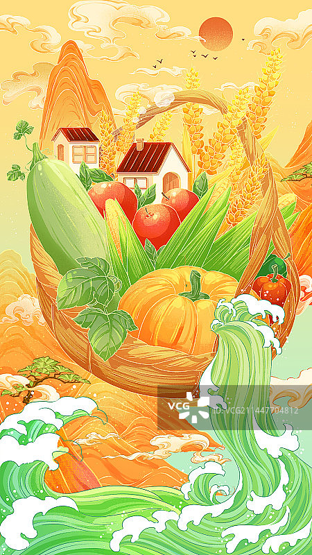 中国风丰收的温馨场景图片素材