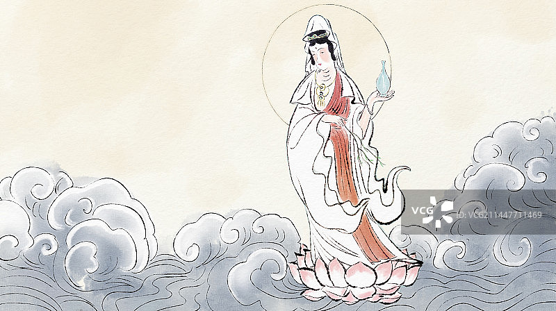 传统神仙大慈大悲南海观音佛教宗教人物插画图片素材
