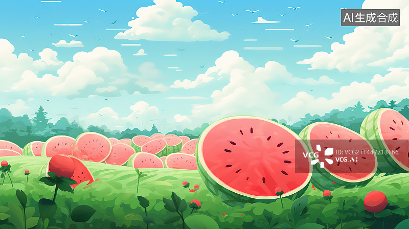 【AI数字艺术】夏天在阳光明媚的日子里吃西瓜图片素材