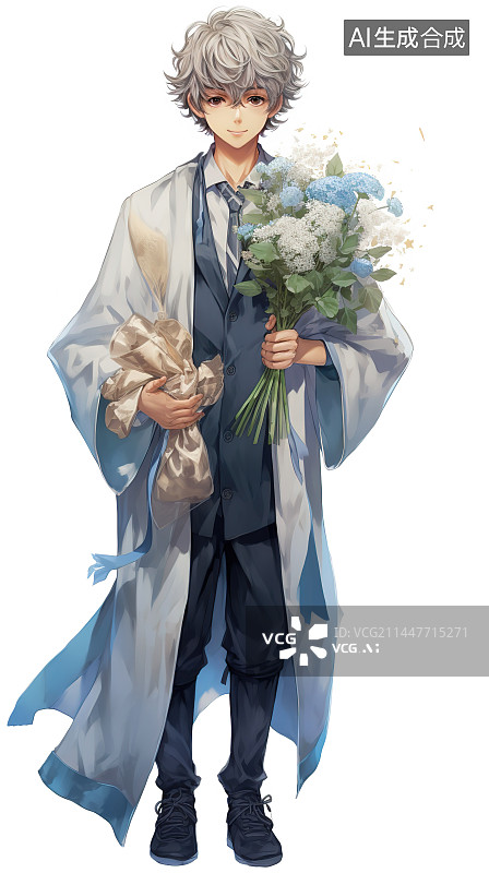 【AI数字艺术】拿着花束的男人图片素材